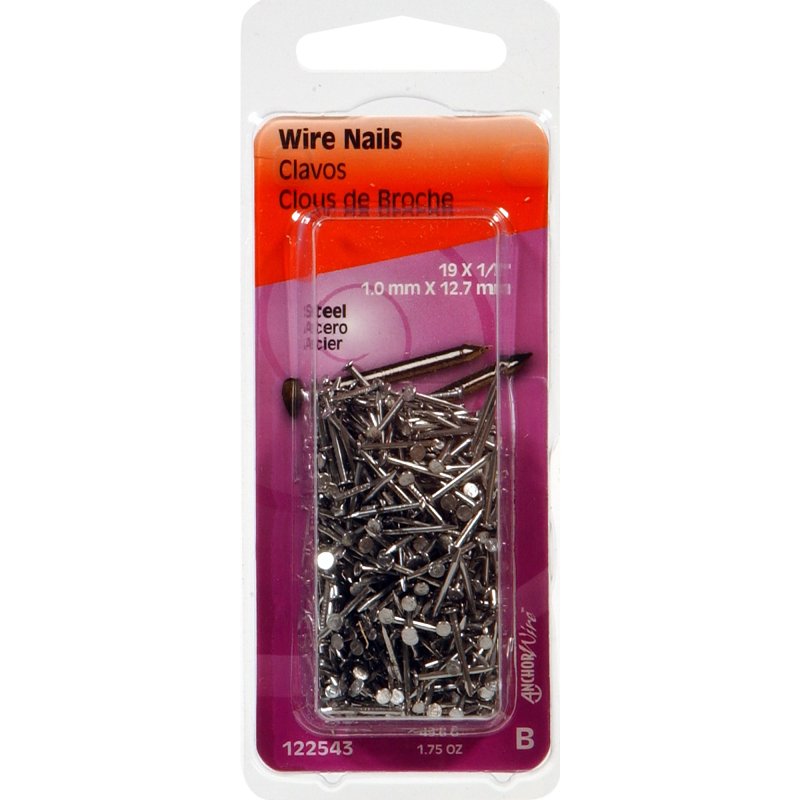 Hillman 122543 Wire Nail, 1/2 in L, Steel, Bright, Flat Head, Smooth Shank, Silver, 1.75 oz, Pack of 6