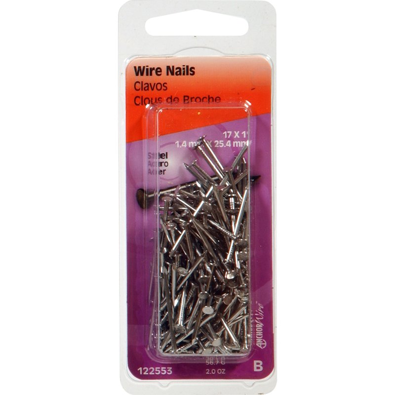 Hillman 122553 Wire Nail, 1 in L, Steel, Bright, Flat Head, Smooth Shank, Silver, 2 oz, Pack of 6