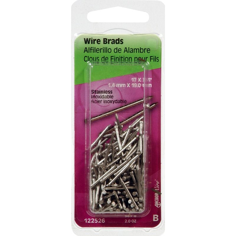 Hillman 122526 Wire Brad, 3/4 in L, Steel, Stainless Steel, Brad Head, Thin Shank, 2 oz, Pack of 6