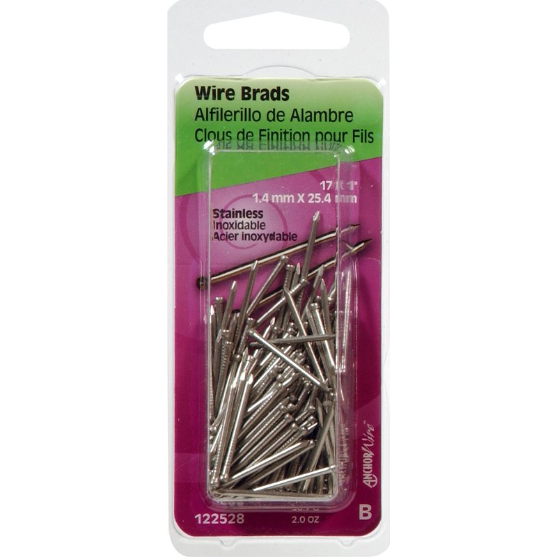 Hillman 122528 Wire Brad, 1 in L, Steel, Stainless Steel, Brad Head, Thin Shank, 2 oz, Pack of 6