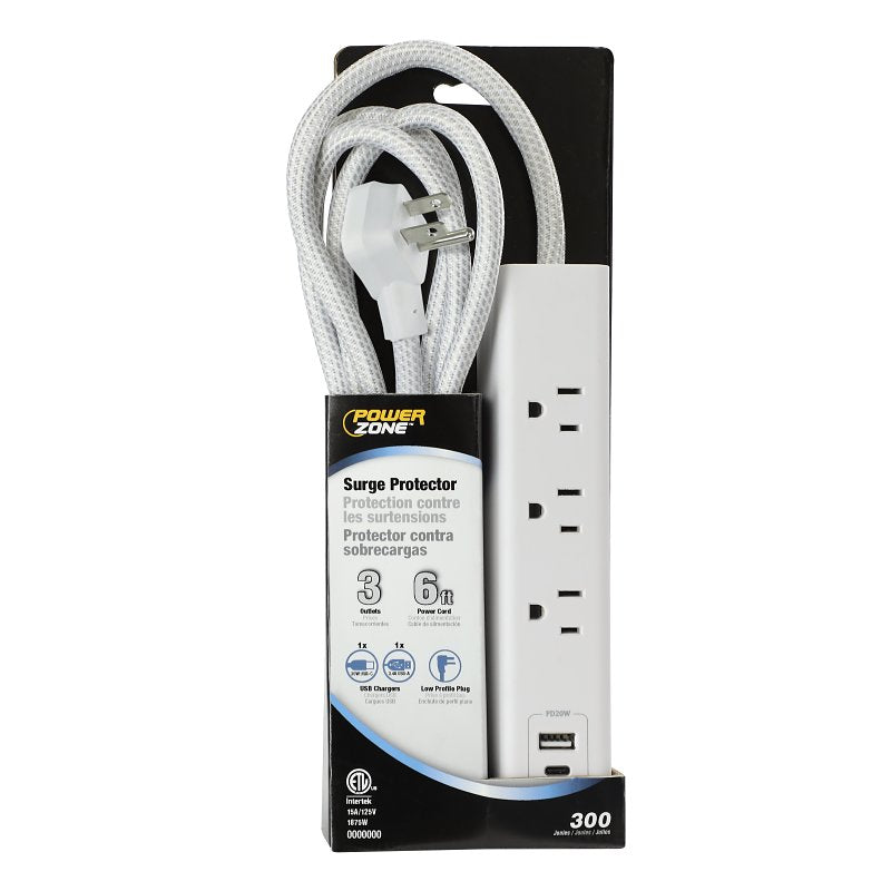 Powerzone ORPBSUFC413 Surge Strip, 6 ft L Cable, White
