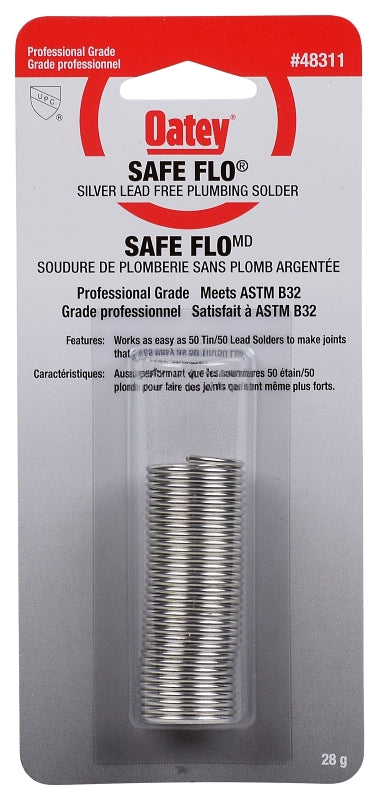 Oatey Safe-Flo 48311 Wire Solder, 28 g Carded, Solid, Silver Gray, 215 to 237 deg C Melting Point