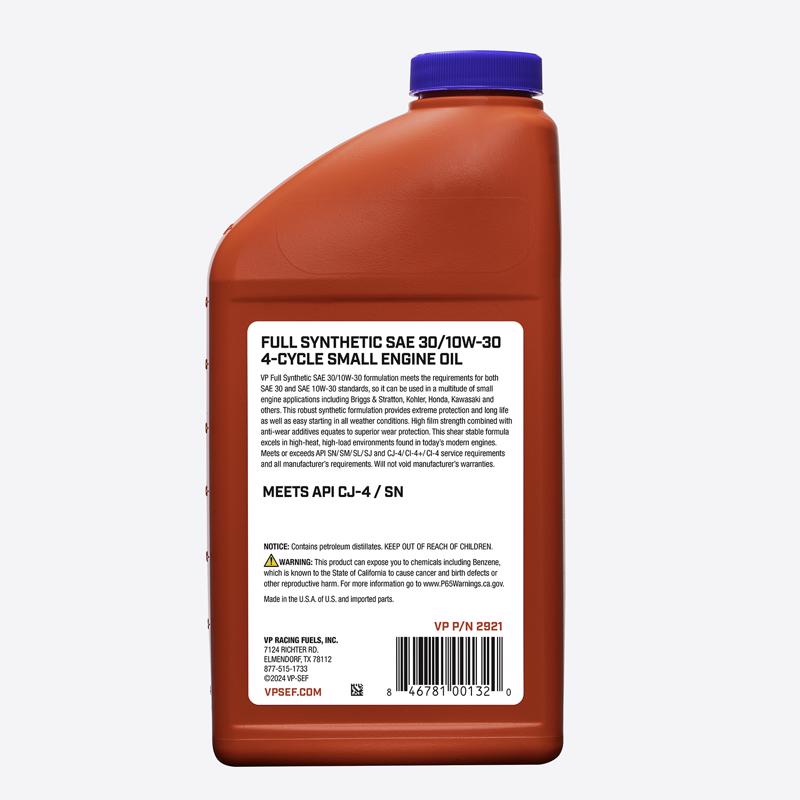 VP Racing Fuels 10W-30 4-Cycle Synthetic Motor Oil 32 oz 1 pk, Pack of 6