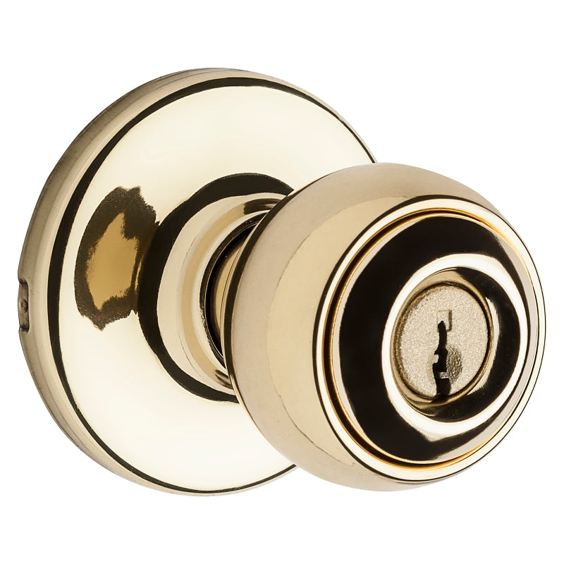 Kwikset 400P3CPK6 Entry Knob, Polo, Polished Brass, K6 Keyway, 2-5/8 in L x 2-23/32 in W x 1-7/8 in D Dimensions