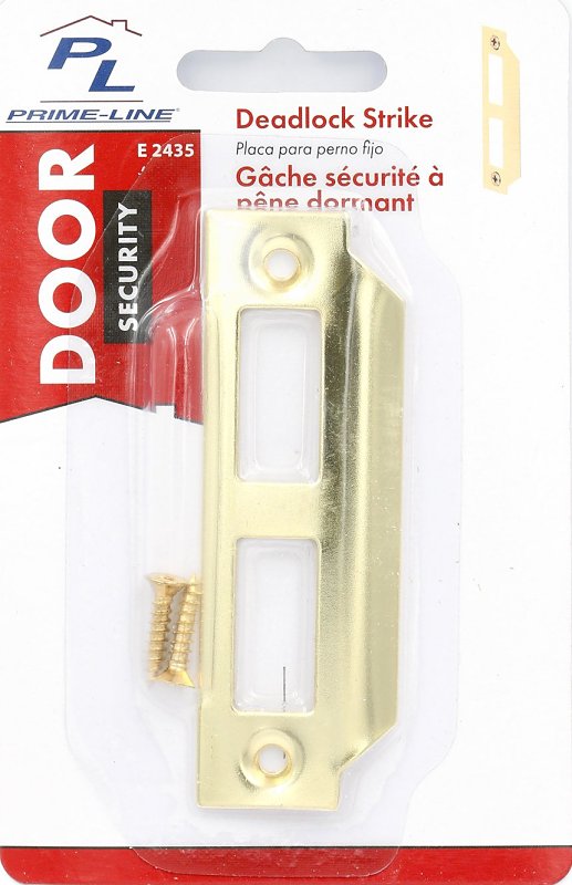 Defender Security E 2435 Strike Plate, 3-21/32 in L, 15/16 in W, Steel, Brass