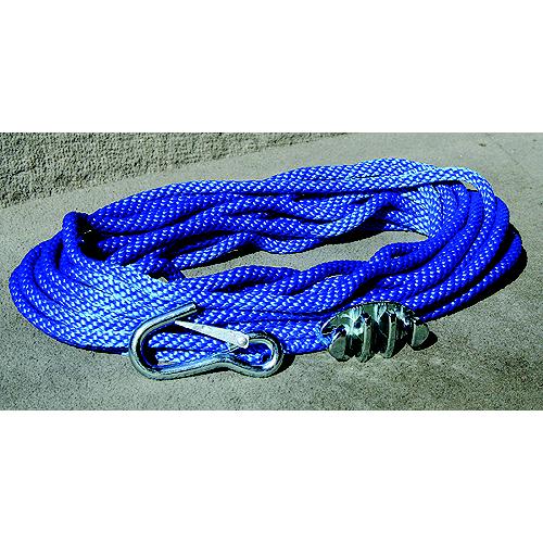 Panther Blue Polypropylene 3/8" Anchor Rope Includes No-Tie Rope Cleat and Snap Hook