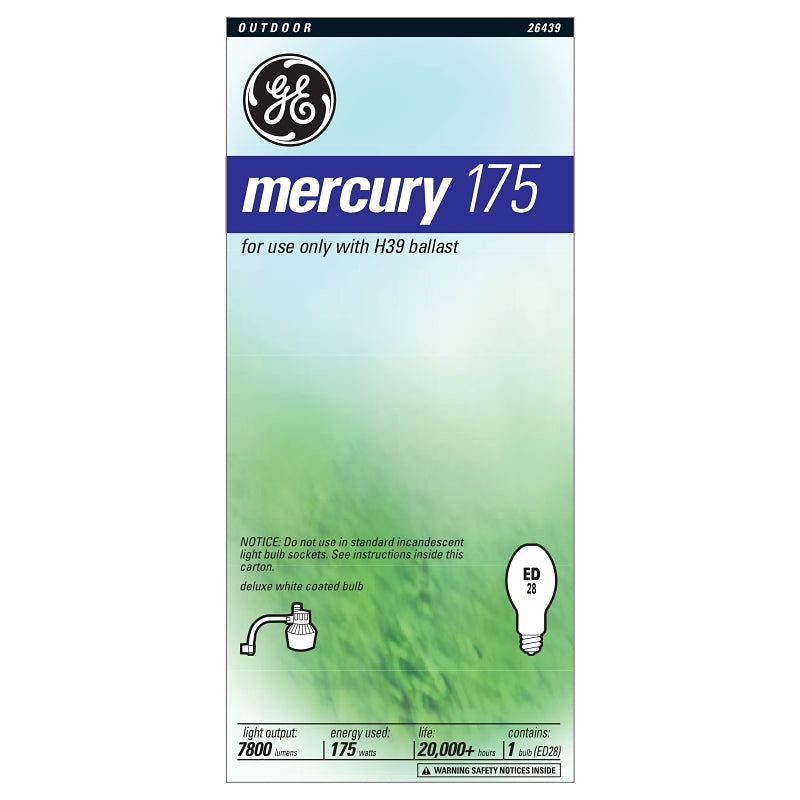 GE 26439 HID Light Bulb, 175 W, ED28 Lamp, E39 Mogul Lamp Base, 7800 Lumens, 3900 K Color Temp
