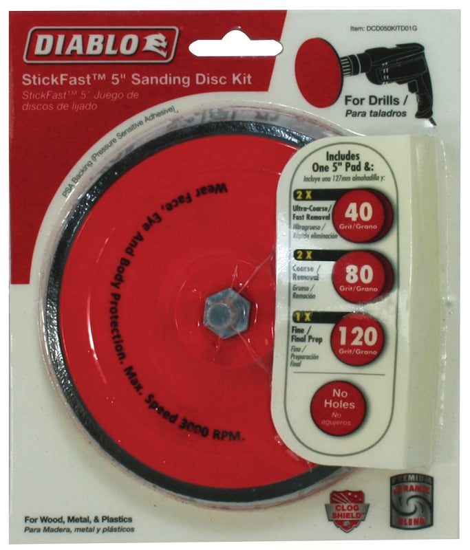 Diablo DCD050KITD01G Sanding Disc Assorted Pack, 5 in Dia, 40, 80, 120 Grit, Coarse, Fine, Ultra Coarse