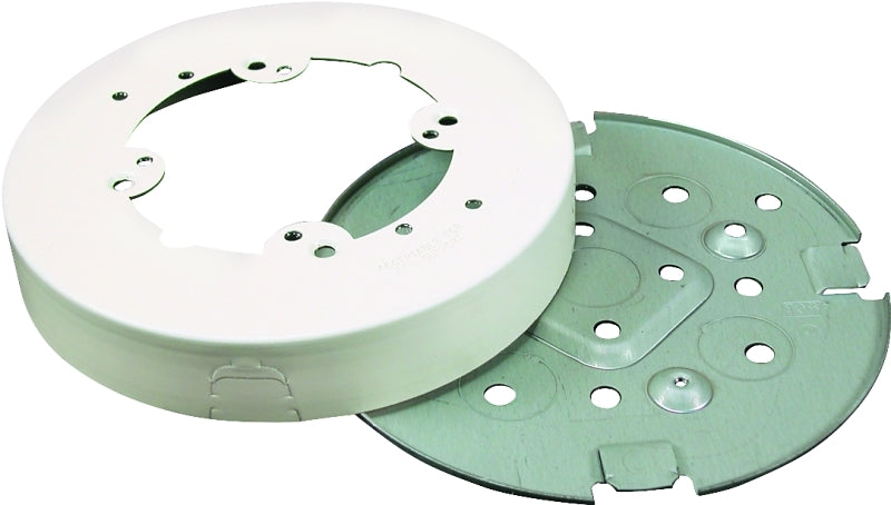 Wiremold B4F Ceiling Fan Box, 5-1/2 in W, 1.13 in D, 5-1/2 in H, 1-Gang, 4-Knockout, Steel, Ivory, Scuff-Coated