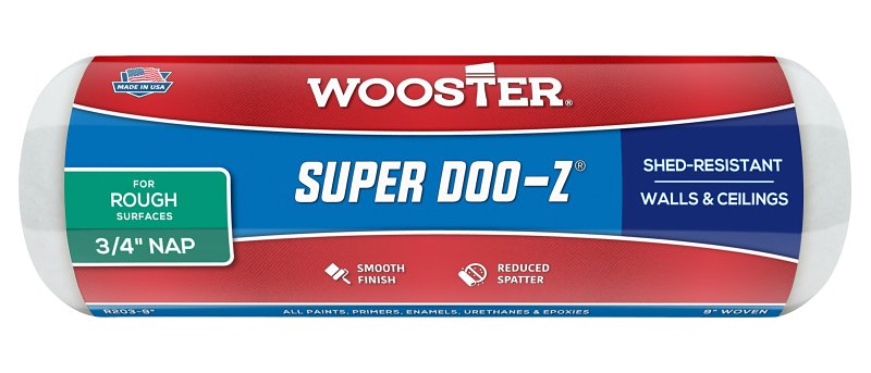 Wooster SUPER DOO-Z R203-9 Roller Cover, 3/4 in Thick Nap, 9 in L, Fabric Cover, White