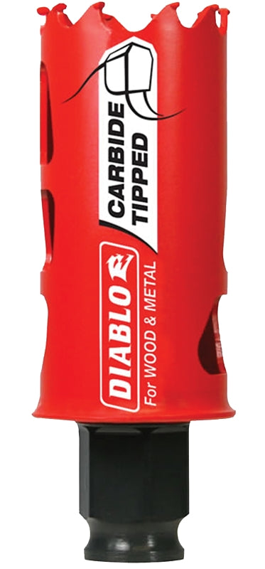 Diablo DHS1250CT Hole Saw, 1-1/4 in Dia, 2-3/8 in D Cutting, 3/8 in Arbor, 3 TPI, Carbide Cutting Edge