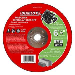 Diablo DBD065125L01C Cut-Off Wheel, 6-1/2 in Dia, 1/8 in Thick, Aluminum Oxide Abrasive, 5/8 in Arbor