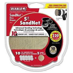 Diablo DND050220H10I Sanding Disc, 5 in Dia, 220 Grit, Ultra Fine, Aluminum Oxide Abrasive, Universal, 10/PK