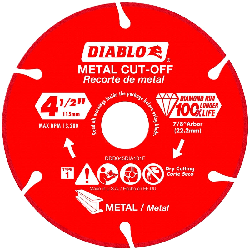 Diablo DDD045DIA101F Cut-Off Blade, 4-1/2 in Dia, 7/8 in Arbor, Segmented Rim