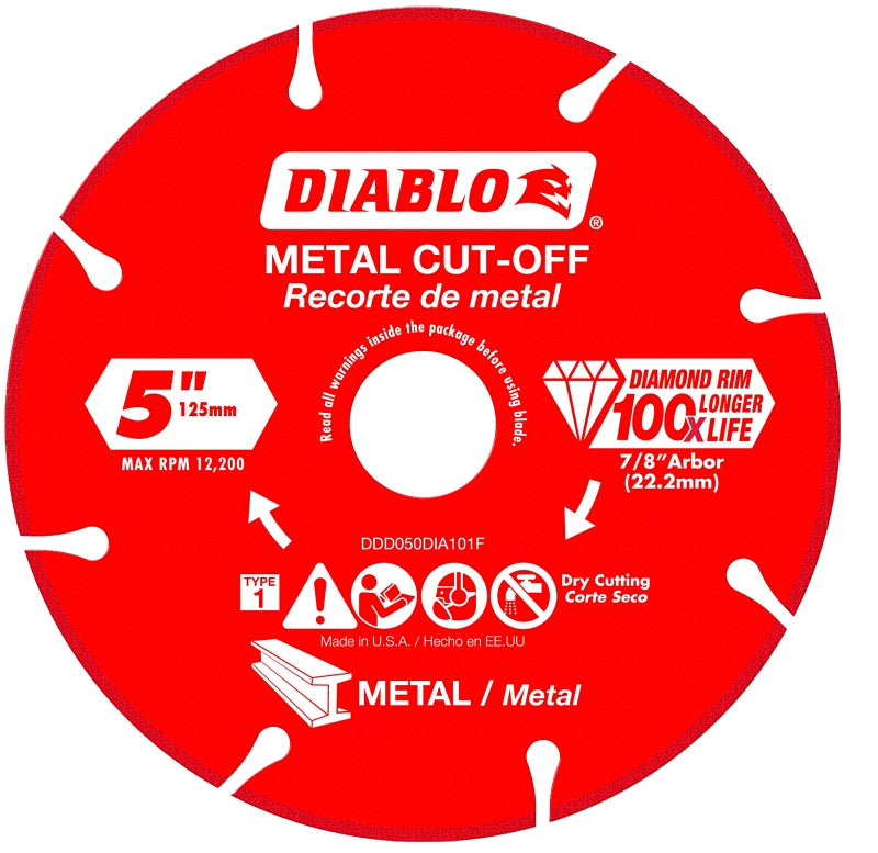 Diablo DDD050DIA101F Cut-Off Blade, 5 in Dia, 7/8 in Arbor, Segmented Rim