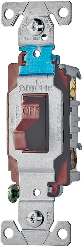 Eaton CS315B Toggle Switch, 15 A, 120/277 V, 3-Position, 3-Way, Screw, Side Wire Terminal, PVC Housing Material, Brown
