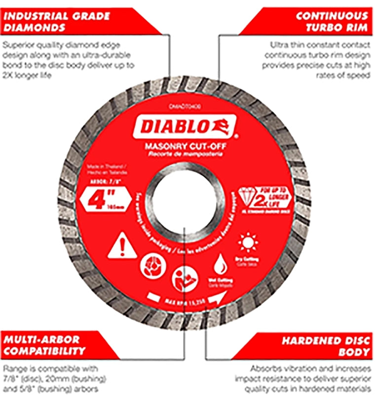 Diablo DMADS0600 Series Saw Blade, Cut-Off Disc Blade, 6 in Dia, Segmented Rim, 1/PK