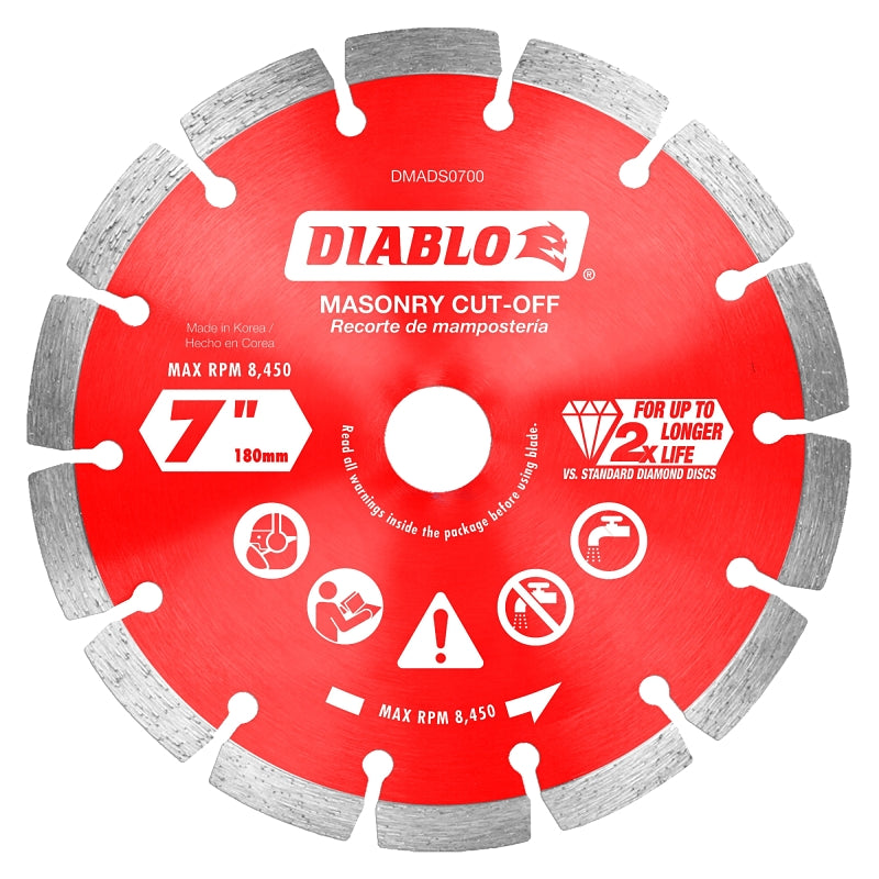 Diablo DMADS0700 Series Saw Blade, Cut-Off Disc Blade, 7 in Dia, Segmented Rim, 1/PK