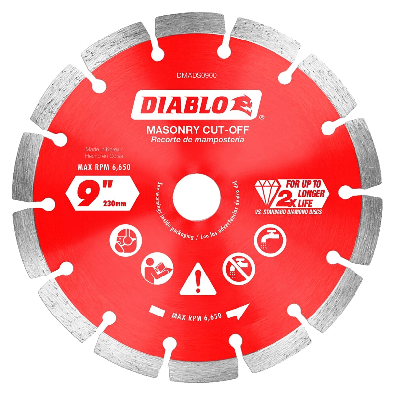 Diablo DMADS0900 Series Saw Blade, Cut-Off Disc Blade, 9 in Dia, Segmented Rim, 1/PK