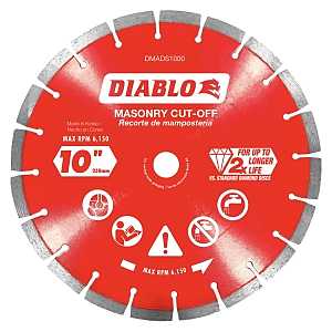 Diablo DMADS1000 Series Saw Blade, Cut-Off Disc Blade, 10 in Dia, Segmented Rim, 1/PK