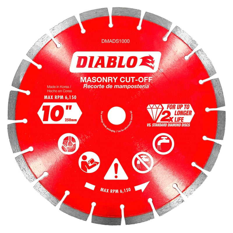 Diablo DMADS1000 Series Saw Blade, Cut-Off Disc Blade, 10 in Dia, Segmented Rim, 1/PK