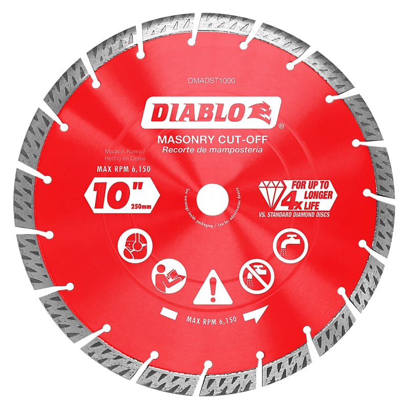 Diablo DMADST1000 Series Saw Blade, Turbo Cut-Off Disc Blade, 10 in Dia, Segmented Rim, 1/PK