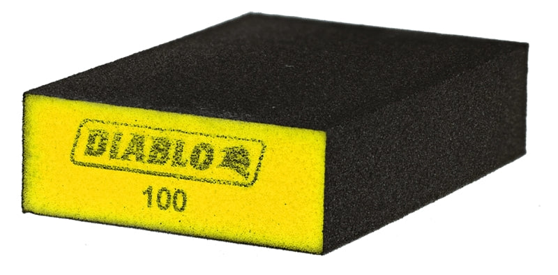 Diablo DFBLBLOFIN01G Sanding Sponge, Black/Yellow, 5 in L, 3 in W, 100 Grit, Fine, 1/PK