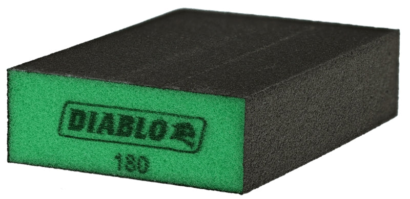 Diablo DFBLBLOSFN04G Sanding Sponge, Black/Green, 5 in L, 3 in W, 180 Grit, Aluminum Oxide Abrasive, 4/PK