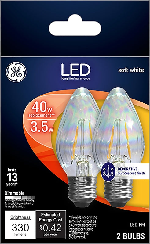 GE 93103494 LED Bulb, Decorative, F15 Lamp, 40 W Equivalent, Medium Lamp Base, Dimmable, Auradescent, Soft White Light