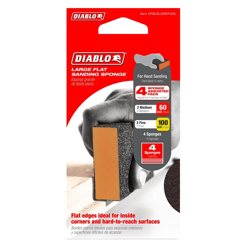 Diablo DFBLBLOMEF04G Large Flat Edge Sanding Sponge, 5 in L, 3 in W, Multi-Grade, Aluminum Oxide Abrasive