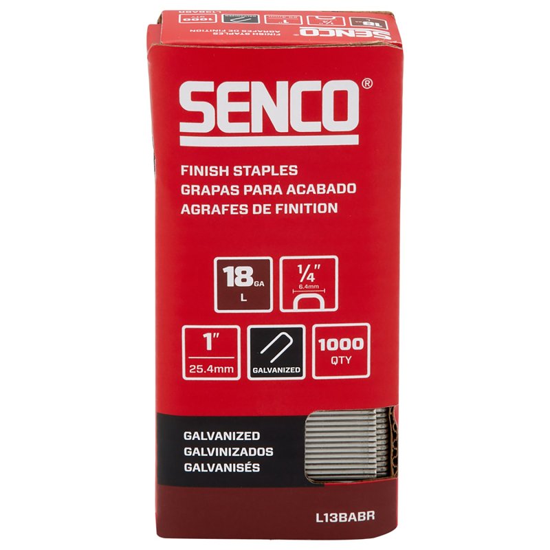 Senco L13BABR Medium Wire Staple Strip, 1/4 in W Crown, 1 in L Leg, 18 ga, Galvanized/Sencote