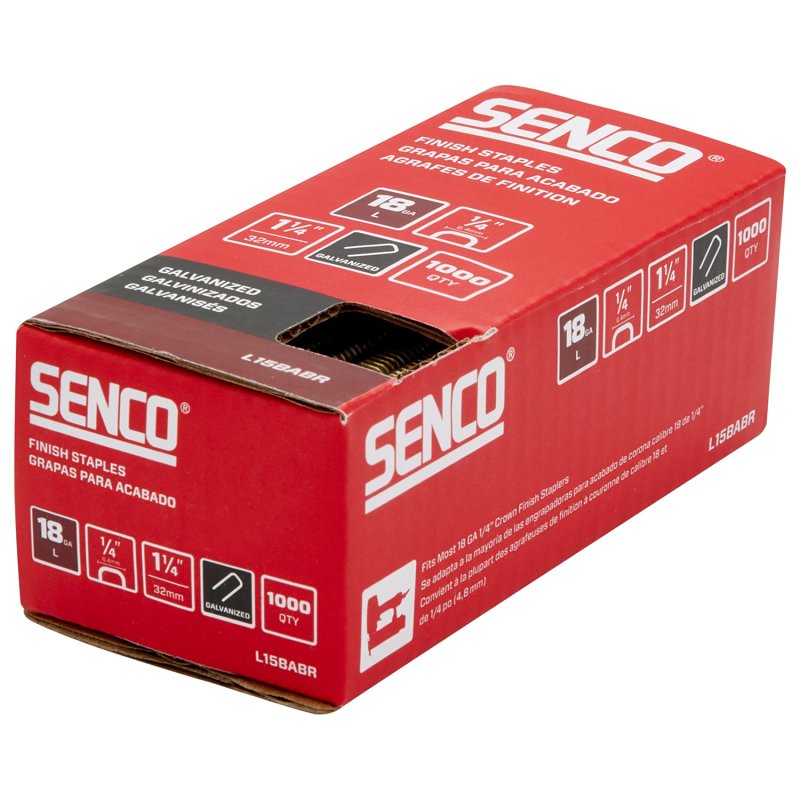 Senco L15BABR Medium Wire Staple Strip, 1/4 in W Crown, 1-1/4 in L Leg, 18 ga, Galvanized/Sencote