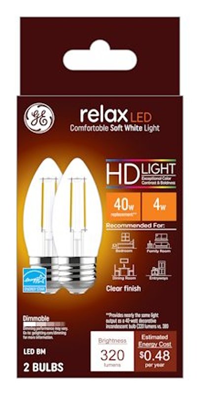 GE Industrial Solutions 31753 LED Bulb, Decorative, 300 Lumens, 4 W, BM Lamp, 40 W Equivalent, E26 Lamp Base, Dimmable
