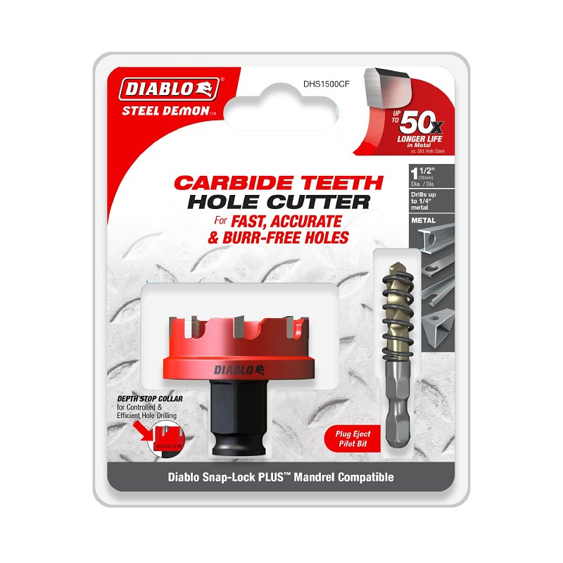 Diablo Steel Demon DHS1500CF Hole Cutter, 1-1/2 in Dia, Carbide Cutting Edge