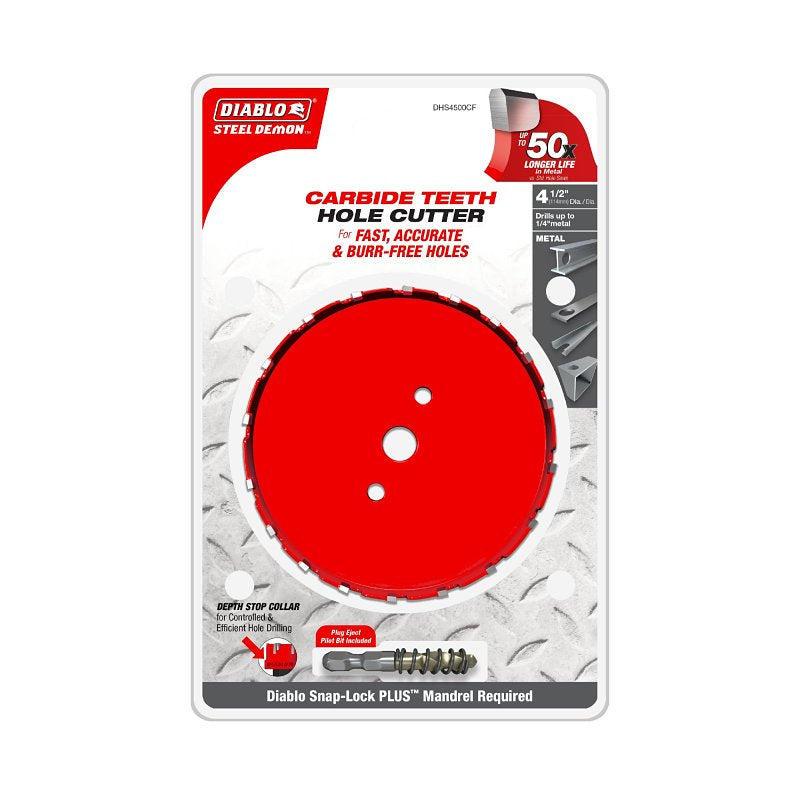 Diablo Steel Demon DHS4500CF Hole Cutter, 4-1/2 in Dia, Carbide Cutting Edge