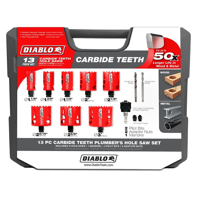 Diablo DHS13SPLCT Hole Saw Set, 13-Piece, Carbide