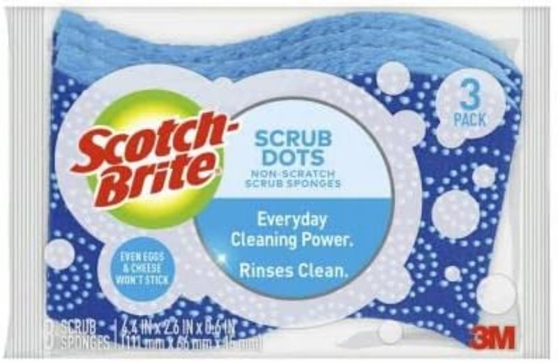 Scotch-Brite Stay Clean 20203-8 Non-Scratch Sponge, 4.4 in L, 2.6 in W, 0.6 in Thick, Cellulose
