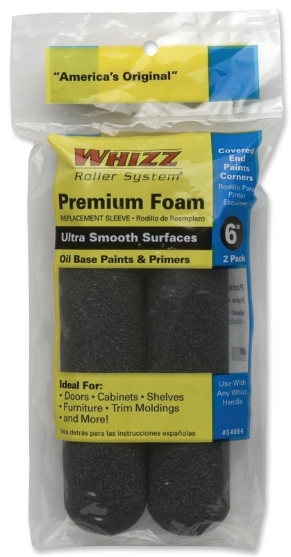 Whizz 54064 Mini Roller Cover, 1/4 in Thick Nap, 6 in L, Foam Cover, Black