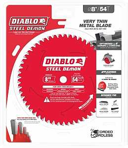 Diablo Steel Demon D0854F Saw Blade, 8 in Dia, 5/8 in Arbor, 54-Teeth, Carbide Cutting Edge