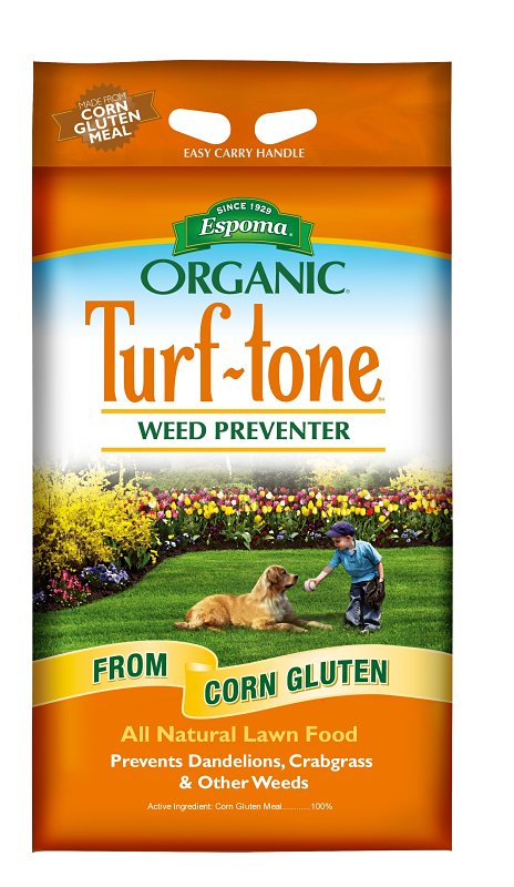 Espoma Organic Turf Tone Series TTWP25 Weed Preventer and Lawn Food, 25 lb Bag, Granular, 9-0-0 N-P-K Ratio