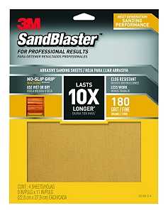 3M SandBlaster 20180-G-4 Sandpaper, 11 in L, 9 in W, Fine, 180 Grit, Aluminum Oxide Abrasive