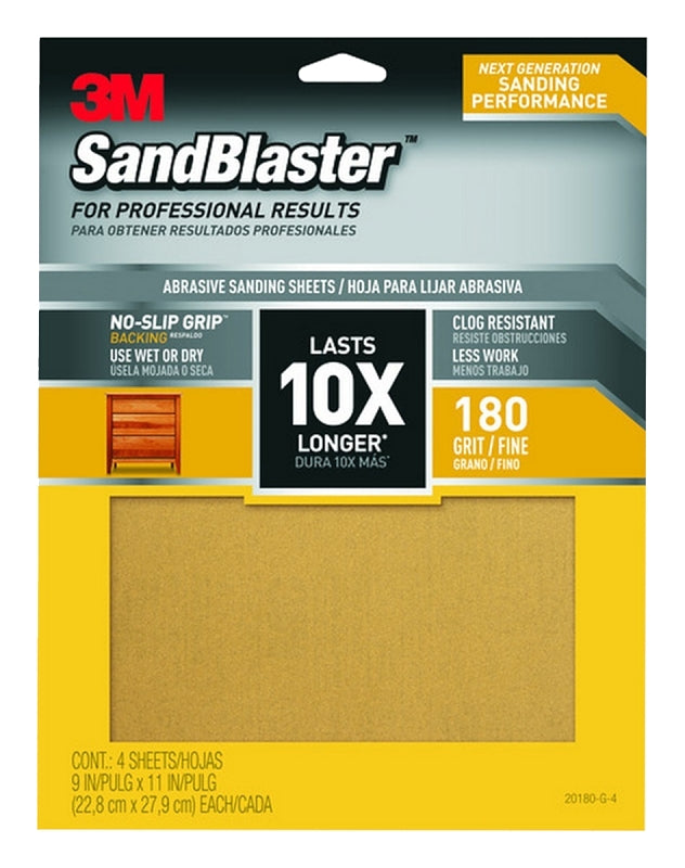 3M SandBlaster 20180-G-4 Sandpaper, 11 in L, 9 in W, Fine, 180 Grit, Aluminum Oxide Abrasive