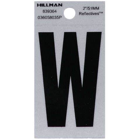 HILLMAN 2 in. Reflective Black Vinyl Self-Adhesive Letter W 1 pc, Pack of 6