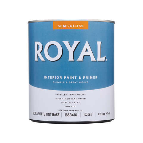 Royal Semi-Gloss Tint Base Ultra White Base Paint Interior 1 qt, Pack of 4