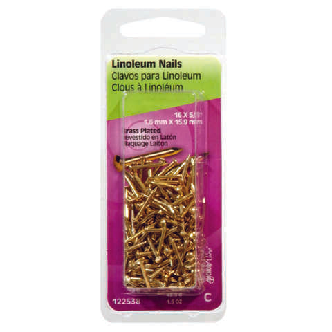 HILLMAN 5/8 in. Binding Brass-Plated Steel Nail Flat Head, Pack of 6