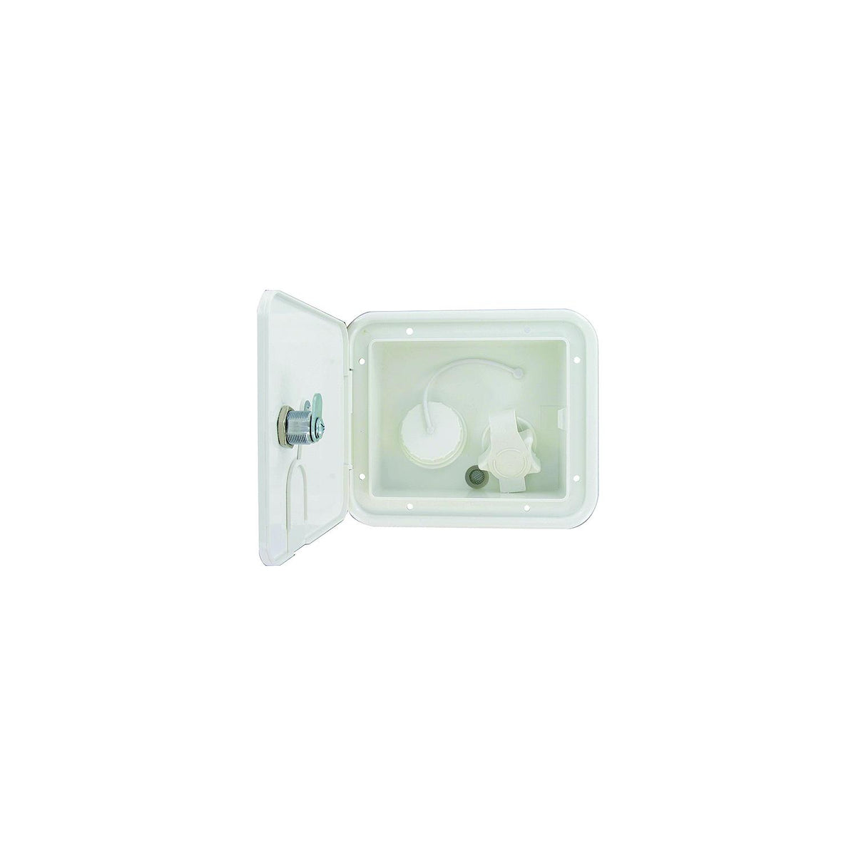 Valterra Gravity Plastic City 1/2″ Air Vent RV Water Inlet & Lockable Hatch & Includes Hardware & Installation Tape, White