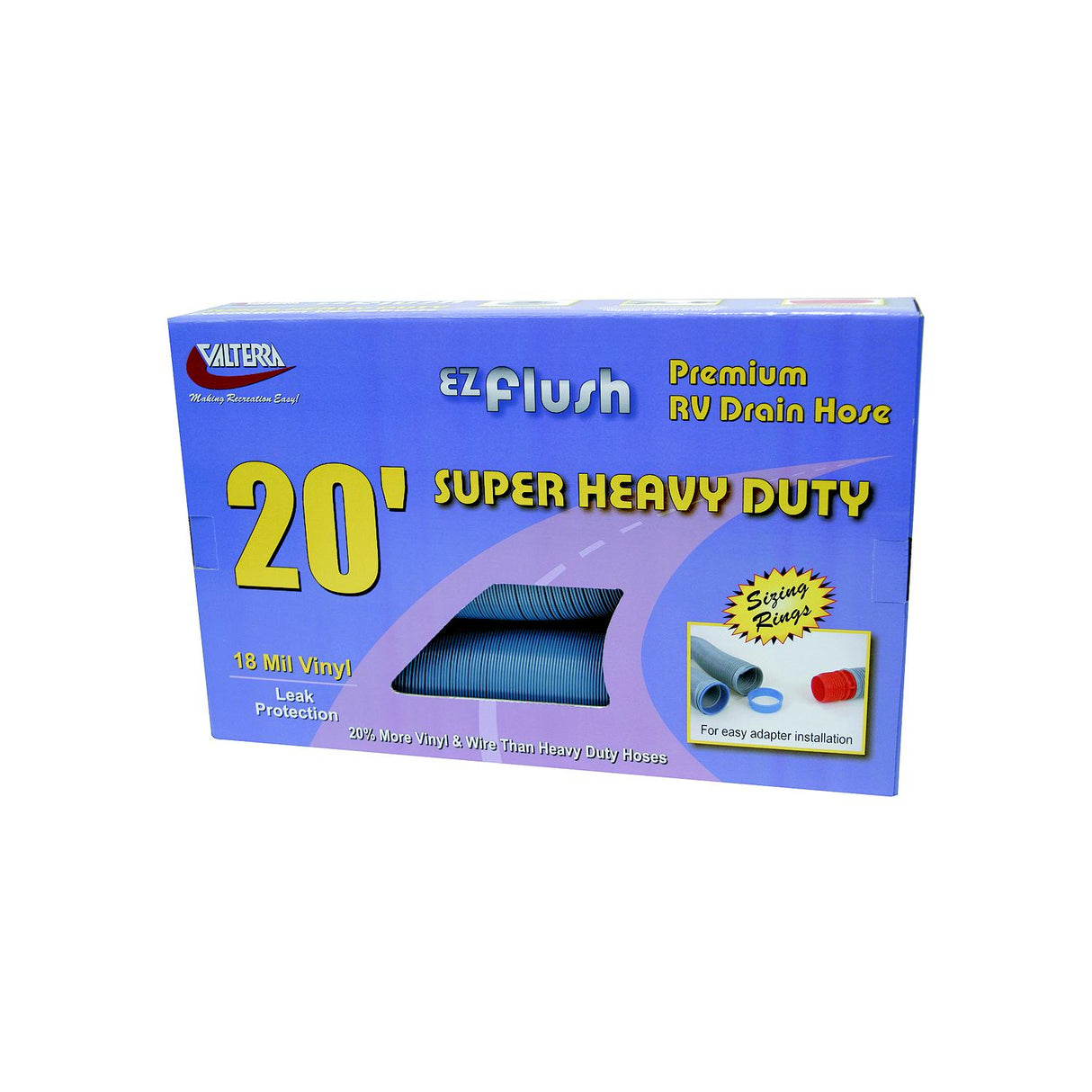 Valterra Slate Blue E-Z Flush Super Heavy Duty RV Drain Hose with Sizing Rings & 90 Degree Sewer Adapter