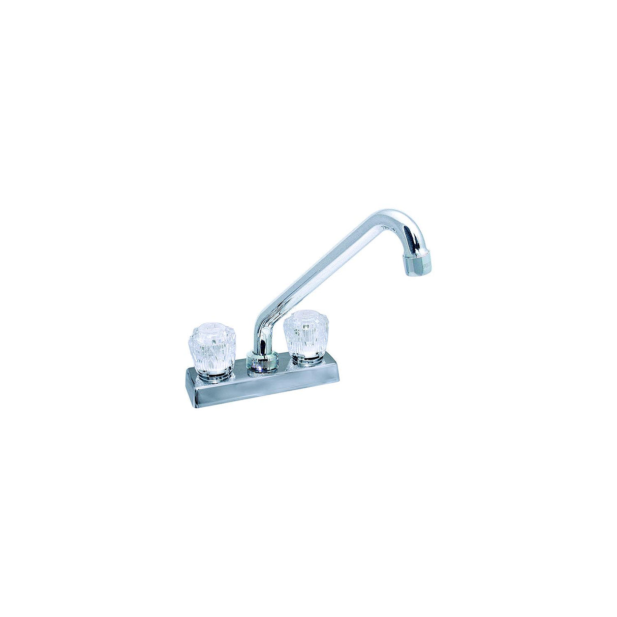 Valterra Phoenix PF211304 DuraPro Chrome Finish Two Handle 4″ RV Kitchen Faucet with Hi-Rise Tubular Spout & Clear Acrylic Knobs