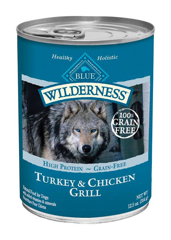 Blue Buffalo Wilderness All Ages Turkey and Chicken Dog Food Grain Free 12.5 oz, Pack of 12