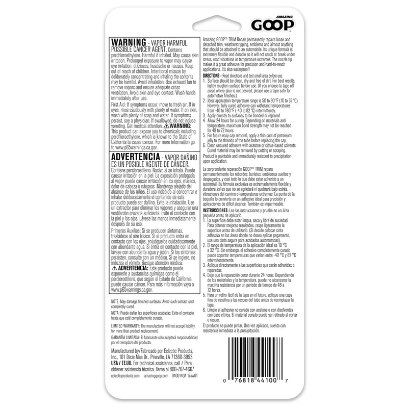 Amazing Goop Trim Repair Permanent Strength Automotive Adhesive Gel 1 oz